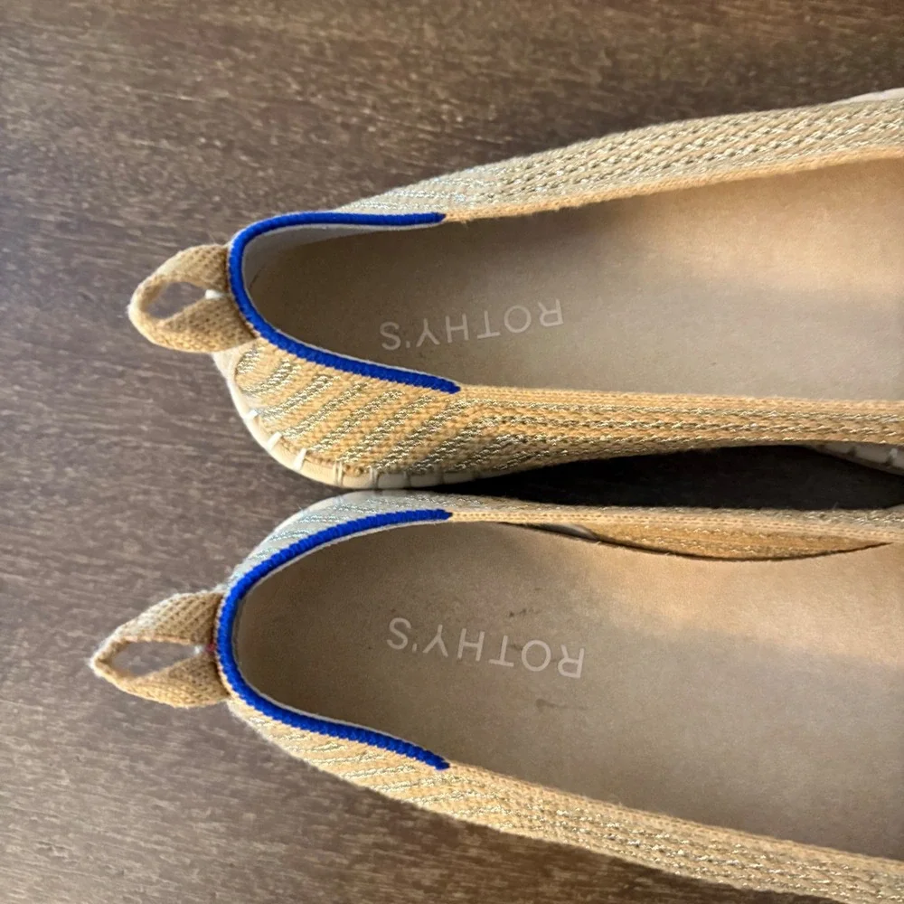 Rothys The Espadrille Golden Metallic Sand Knit Flats Womens 10 Lightweight
